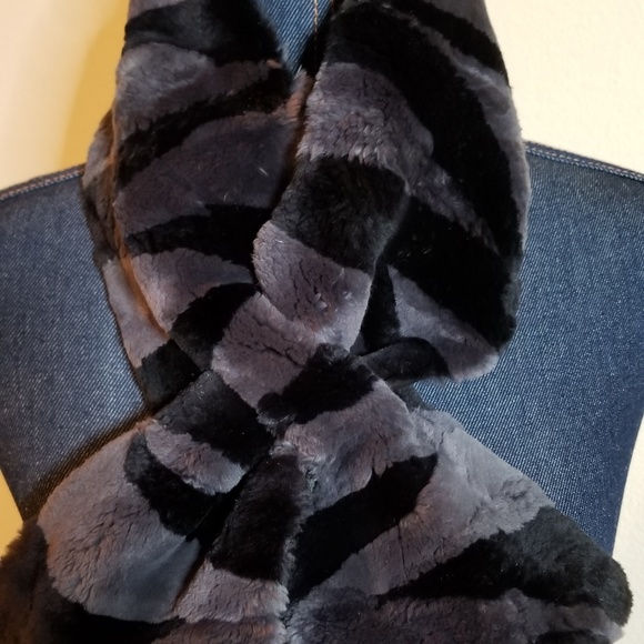 ✅#60 NEW WITHOUT TAG AUTHENTIC genuine FUR blk gray - Picture 4 of 10